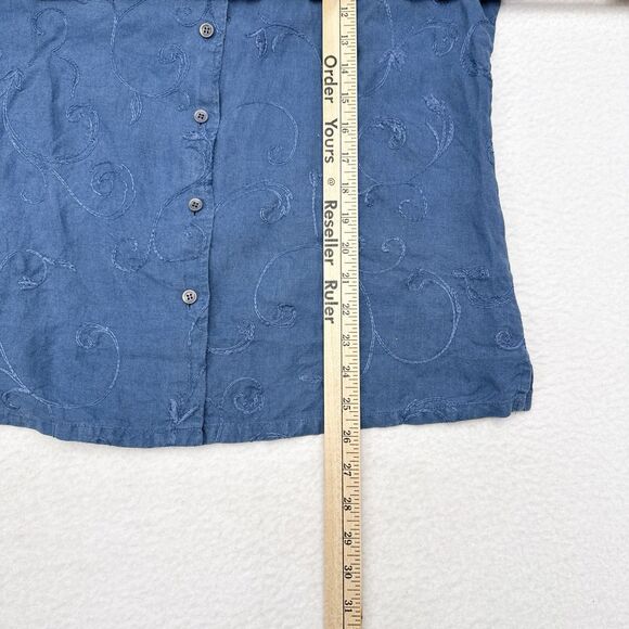 Talbots Linen Top Size Medium‎ Blue Chambray Floral Embroidered Irish Linen Boho - Picture 10 of 10